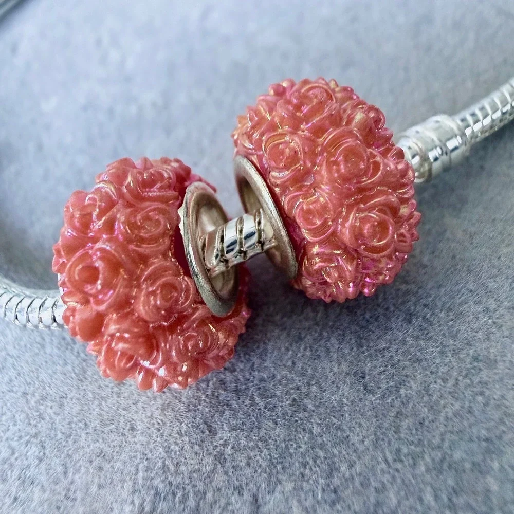 Set of 2 Orange Rose Floral Spacers Charms fits PANDORA